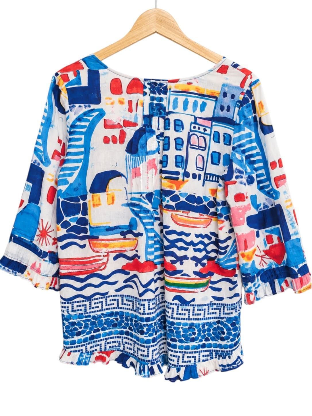 ORIENTIQUE Blue Multicolour Seaside Print Cotton Tunic Top Size 12 — photo 4 of 6