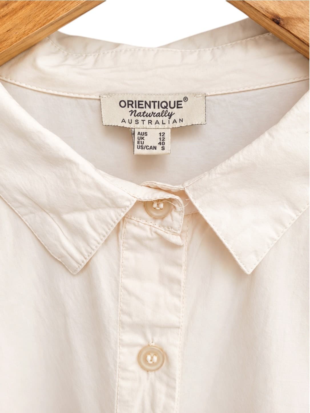ORIENTIQUE Cream Organic Cotton Tiered Maxi Shirt Dress Size 12 — photo 5 of 6