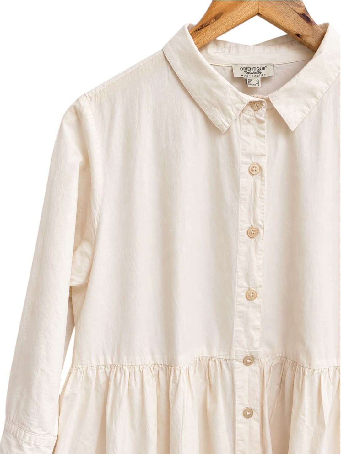 ORIENTIQUE Cream Organic Cotton Tiered Maxi Shirt Dress Size 12 — photo 2 of 6