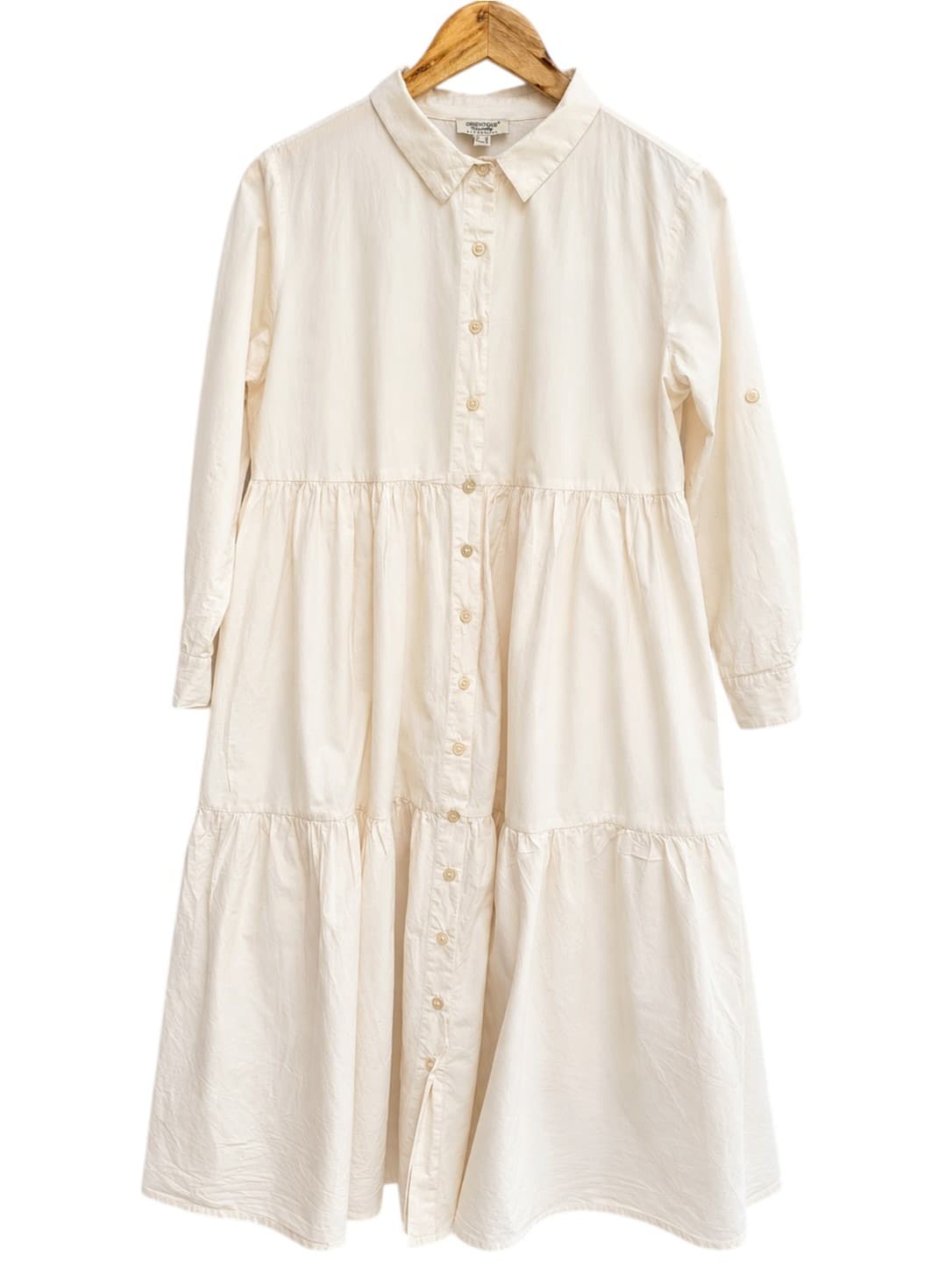 ORIENTIQUE Cream Organic Cotton Tiered Maxi Shirt Dress Size 12 — photo 1 of 6