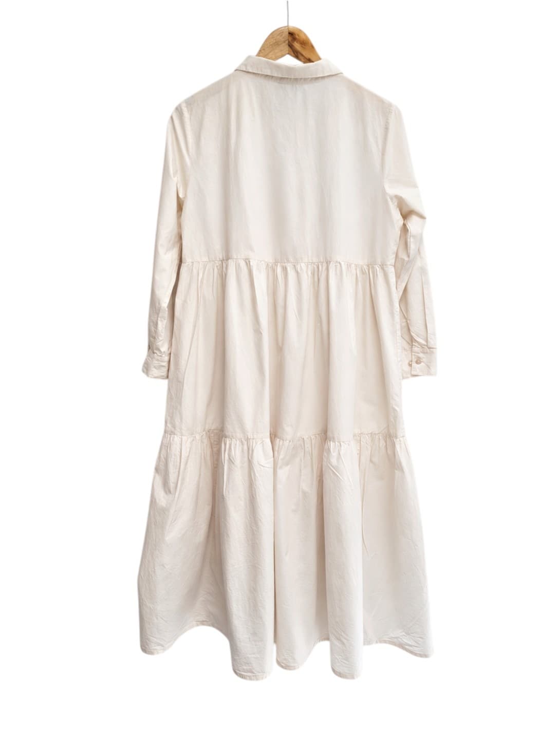 ORIENTIQUE Cream Organic Cotton Tiered Maxi Shirt Dress Size 12 — photo 4 of 6