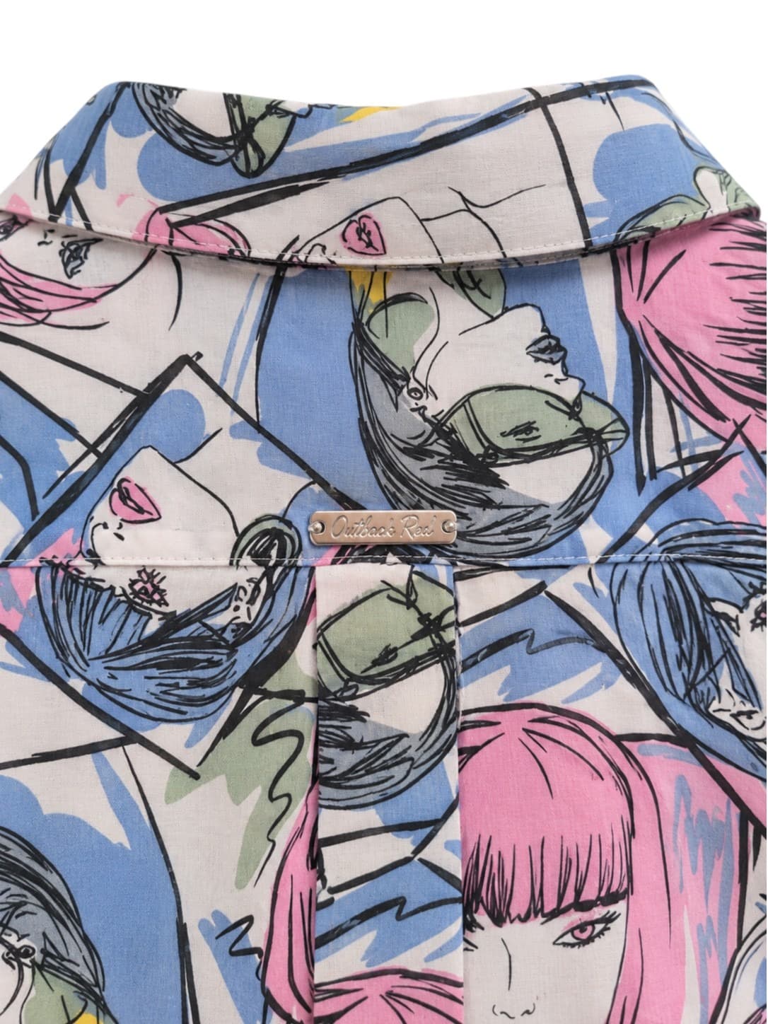 Outback Red Womens Shirt Size 30 Pop Art Comic Print Cotton Button Up Pink Blue approx AU14 — photo 5 of 8