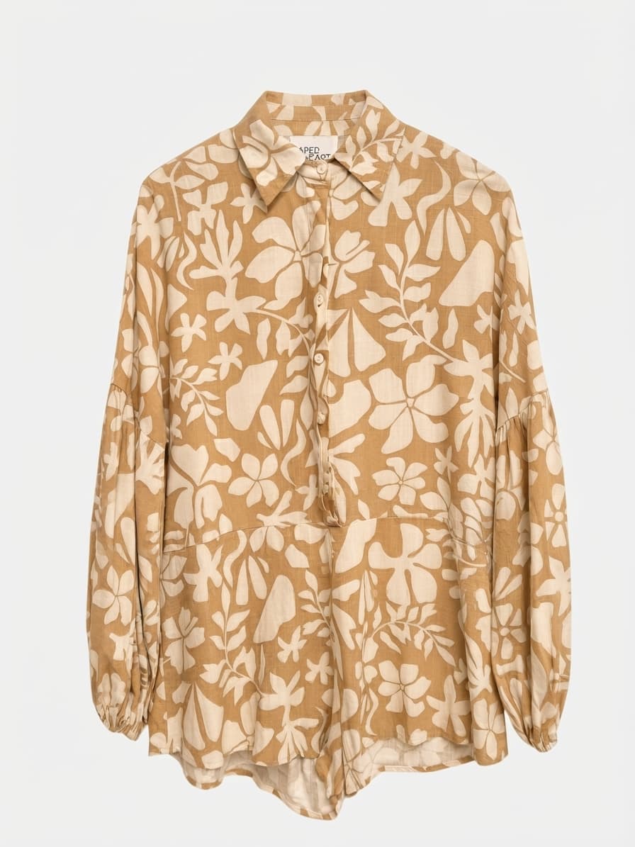 PAPER HEART Beige Floral Linen Blend Oversized Playsuit Size 6 — photo 1 of 9