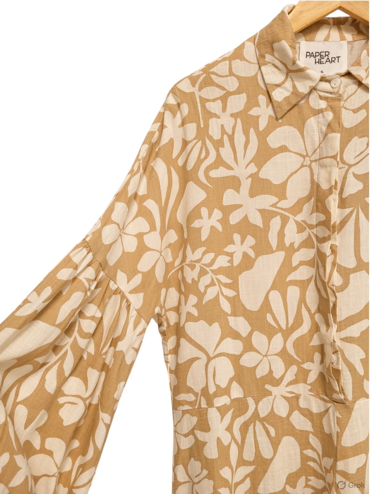 PAPER HEART Beige Floral Linen Blend Oversized Playsuit Size 6 — photo 7 of 9