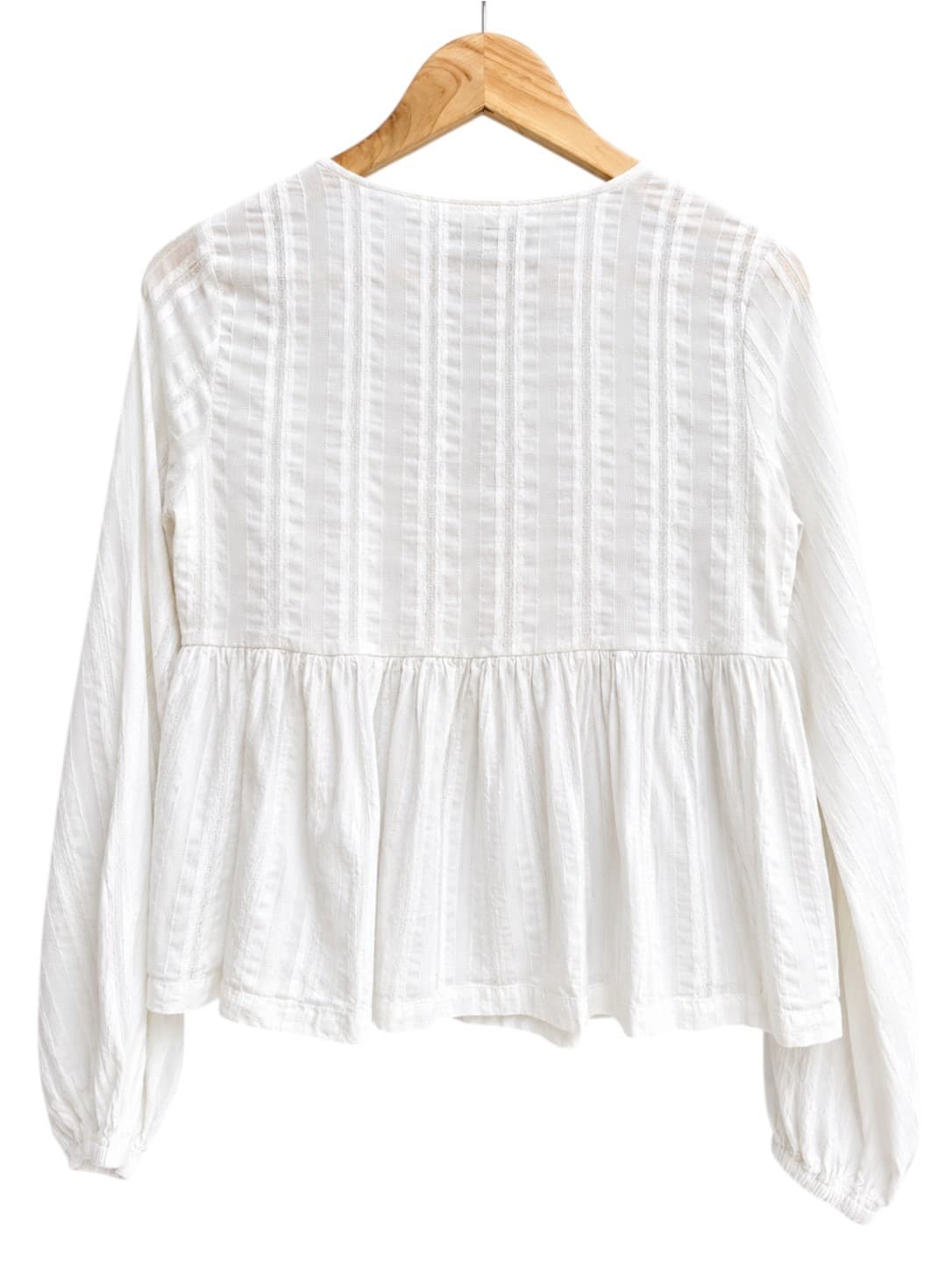 Paperheart Womens Blouse Size 10 White Cotton Bow Tie Front Peplum Long Sleeve — photo 3 of 5
