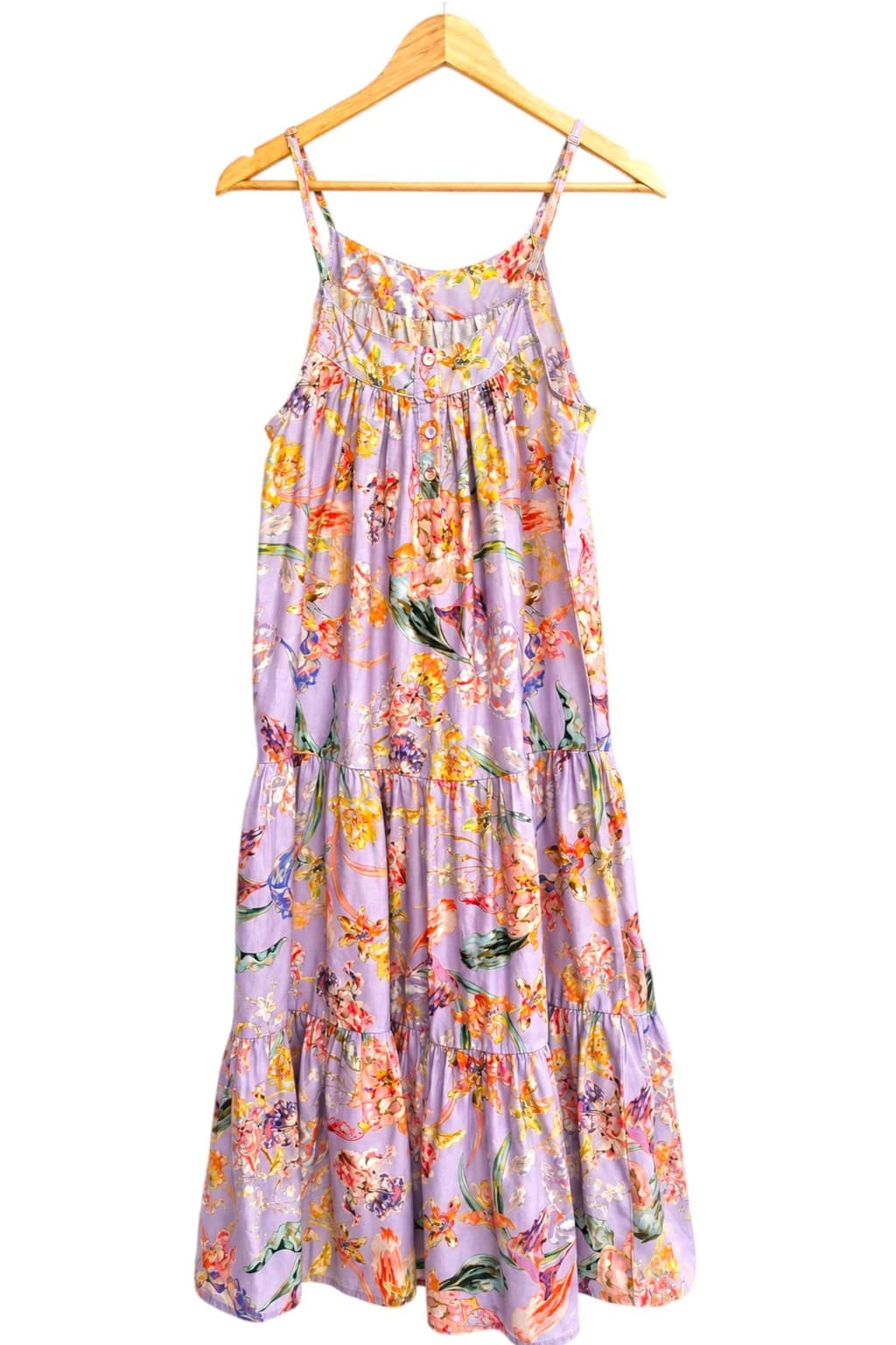PAPINELLE Purple Floral Cotton Silk Tiered Maxi Sundress Size S — photo 2 of 6
