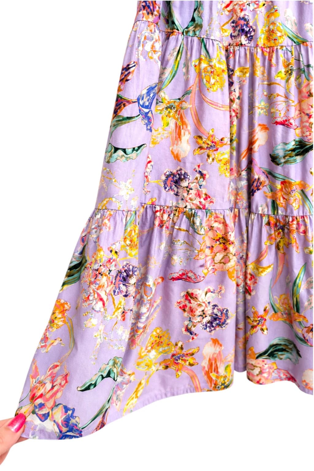 PAPINELLE Purple Floral Cotton Silk Tiered Maxi Sundress Size S — photo 3 of 6
