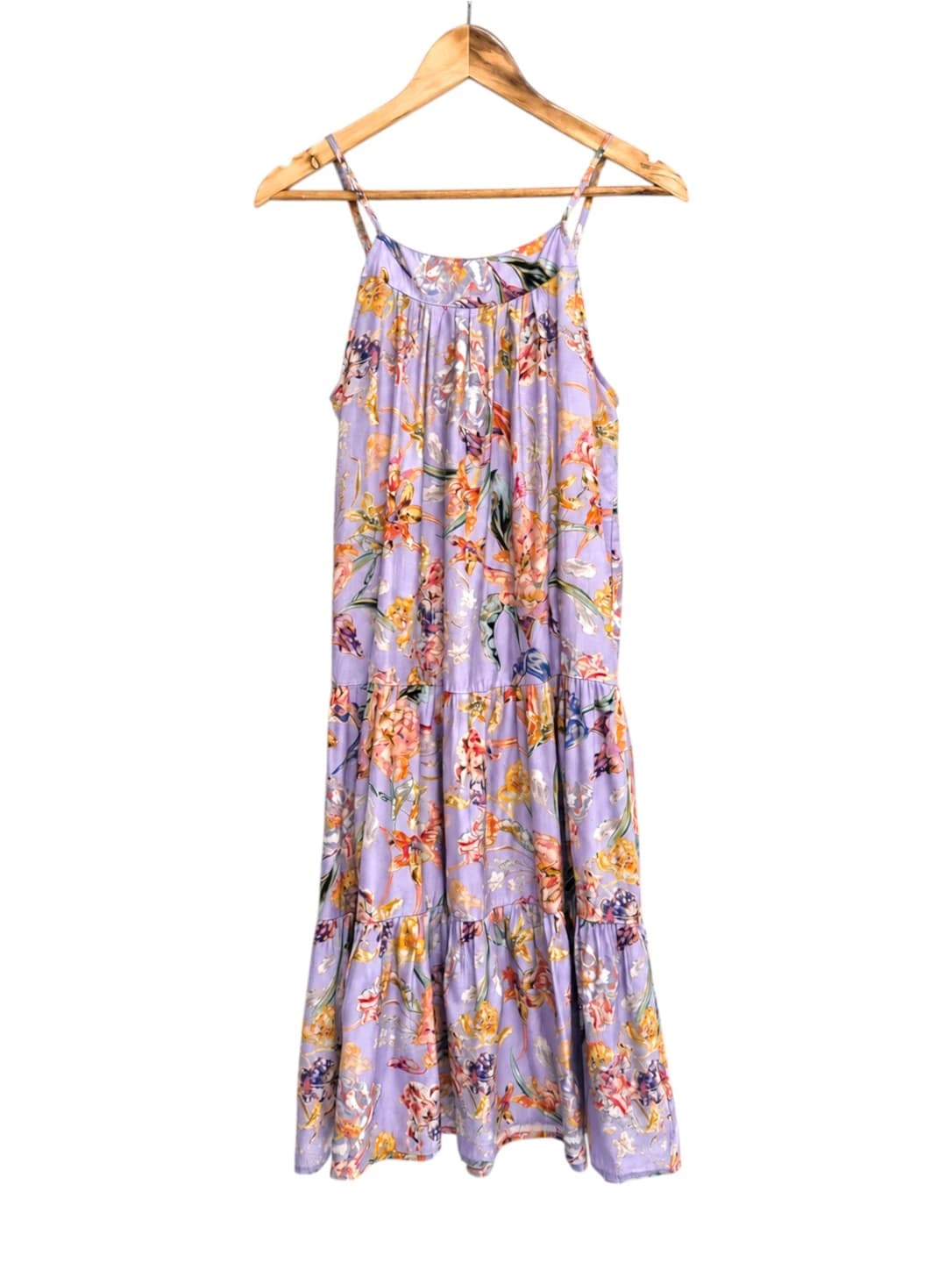 PAPINELLE Purple Floral Cotton Silk Tiered Maxi Sundress Size S — photo 4 of 6