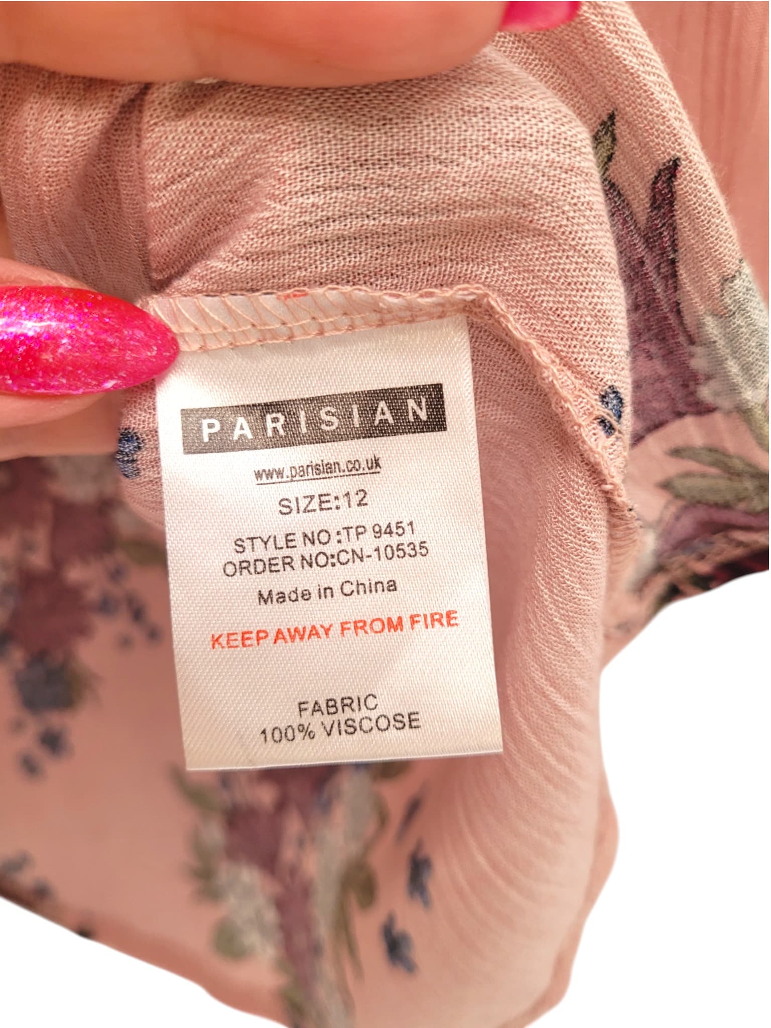Parisian Pink Floral Print Viscose Blouse New With Tags Size 12 — photo 5 of 5