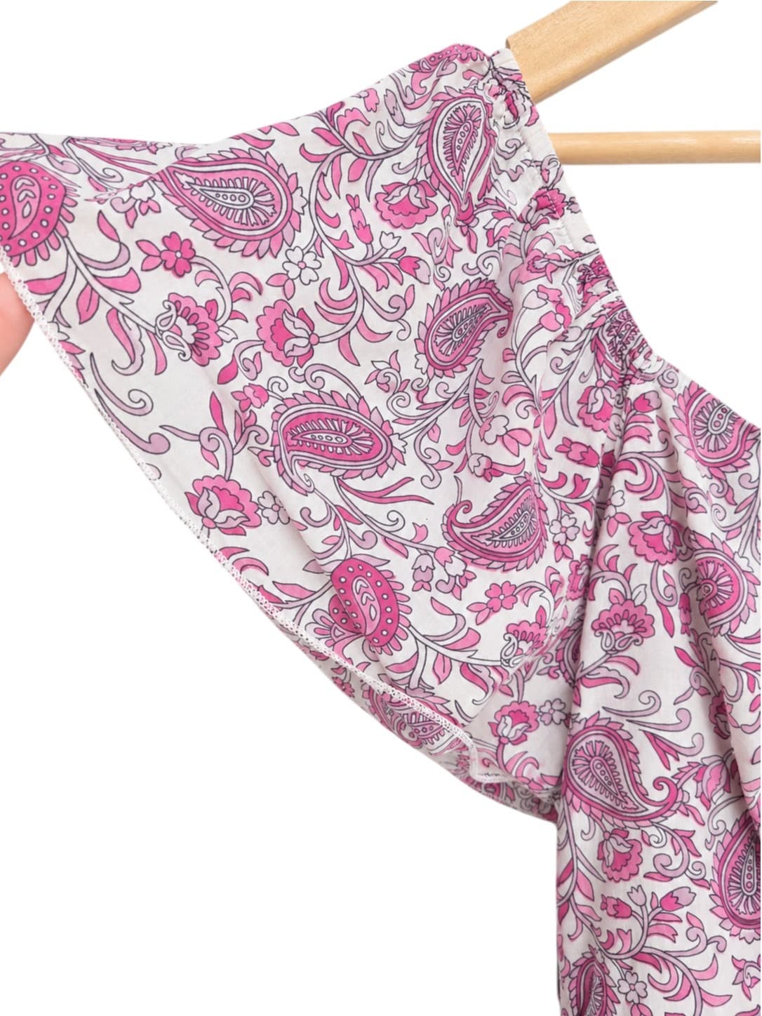 Peace Angel Pink Paisley Cotton Mini Dress Womens L Off Shoulder Boho Flutter — photo 3 of 7