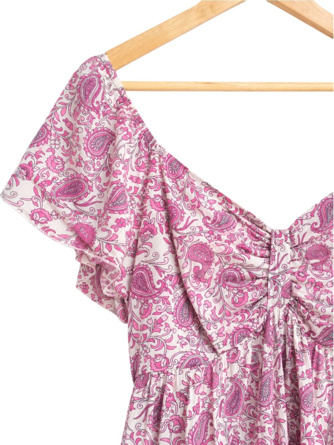 Peace Angel Pink Paisley Cotton Mini Dress Womens L Off Shoulder Boho Flutter — photo 1 of 7