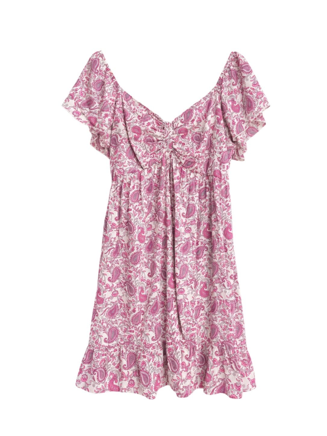 Peace Angel Pink Paisley Cotton Mini Dress Womens L Off Shoulder Boho Flutter — photo 2 of 7