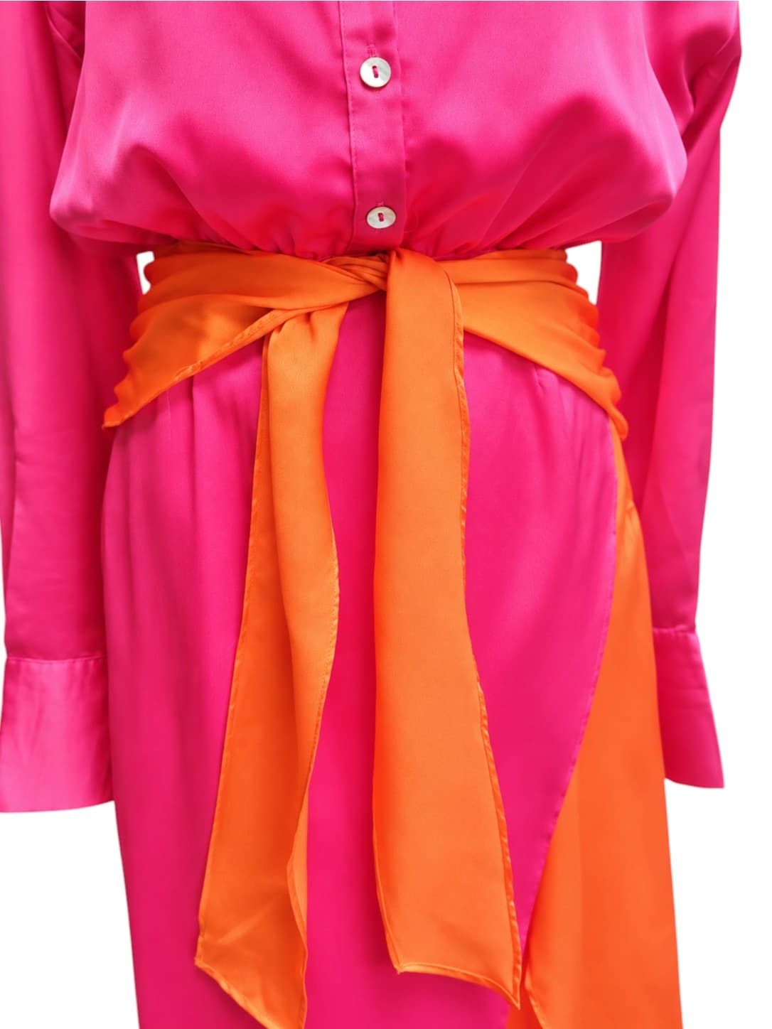 Petal & Pup Satin Maxi Shirt Dress Pink Orange Colour Block Belted Womens S — photo 3 of 10