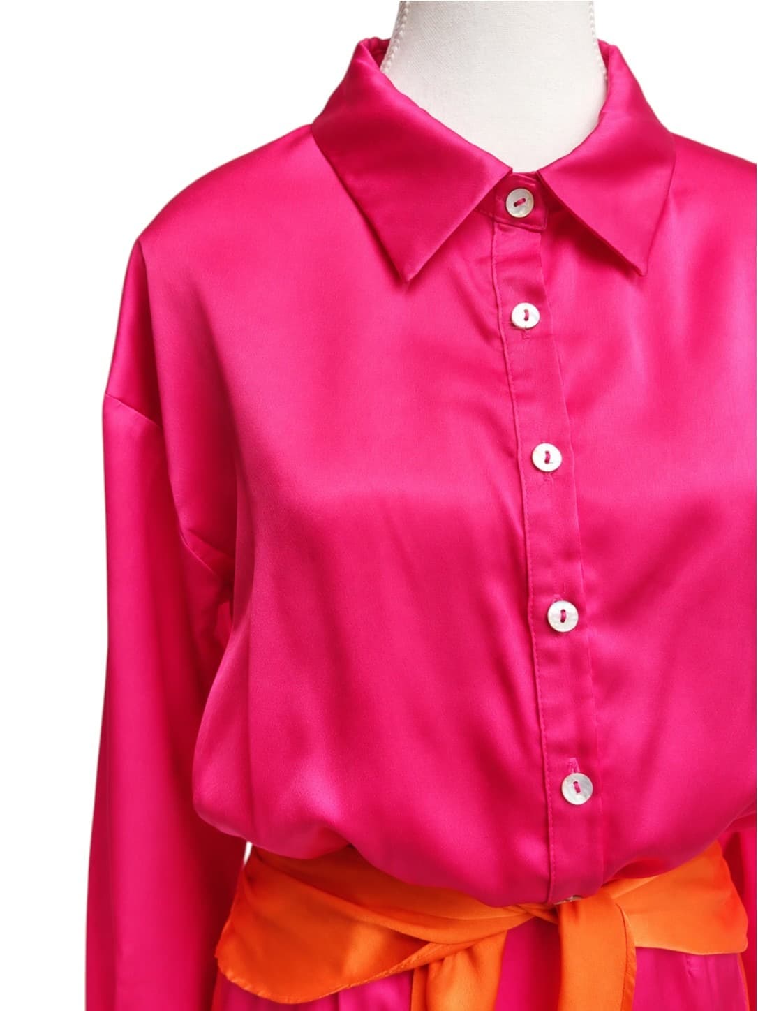 Petal & Pup Satin Maxi Shirt Dress Pink Orange Colour Block Belted Womens S — photo 2 of 10