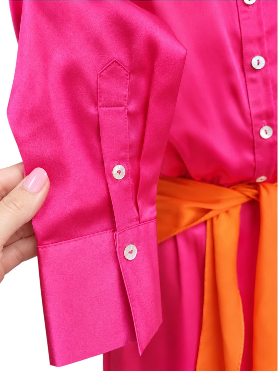 Petal & Pup Satin Maxi Shirt Dress Pink Orange Colour Block Belted Womens S — photo 4 of 10