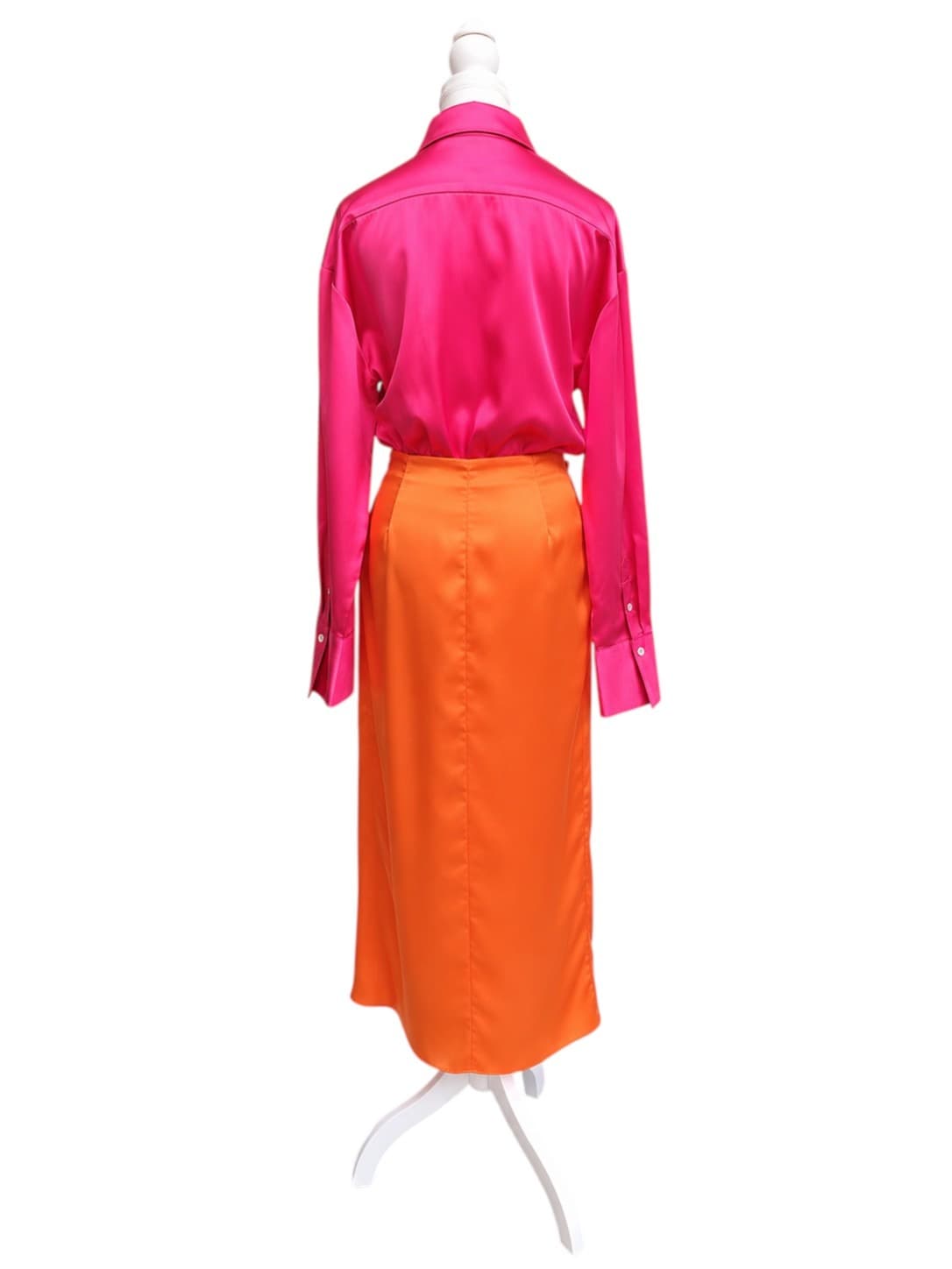 Petal & Pup Satin Maxi Shirt Dress Pink Orange Colour Block Belted Womens S — photo 7 of 10