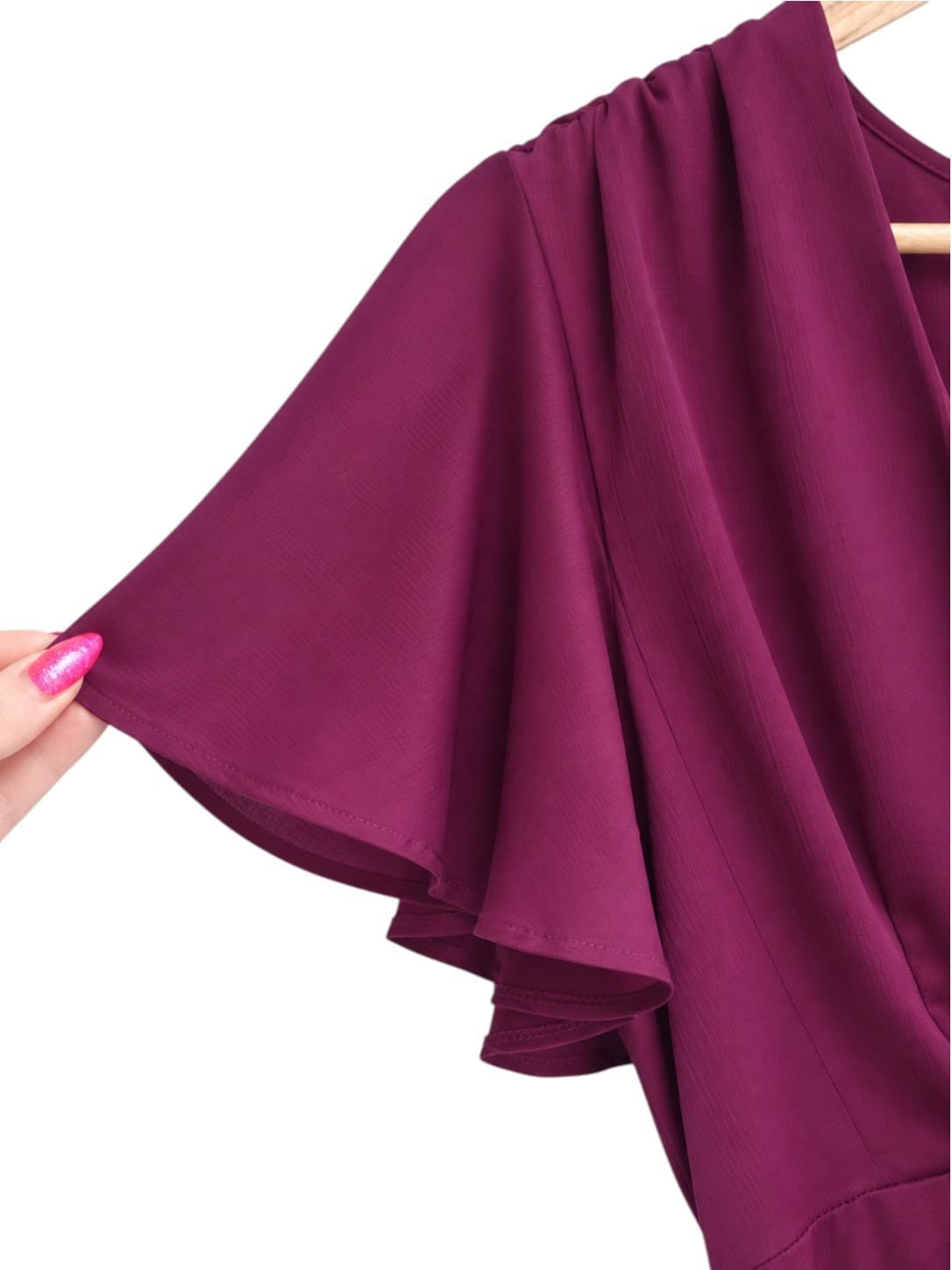 PILGRIM Purple Flutter Sleeve Ruffle Wrap Style Midi Dress Size 14 — photo 3 of 8