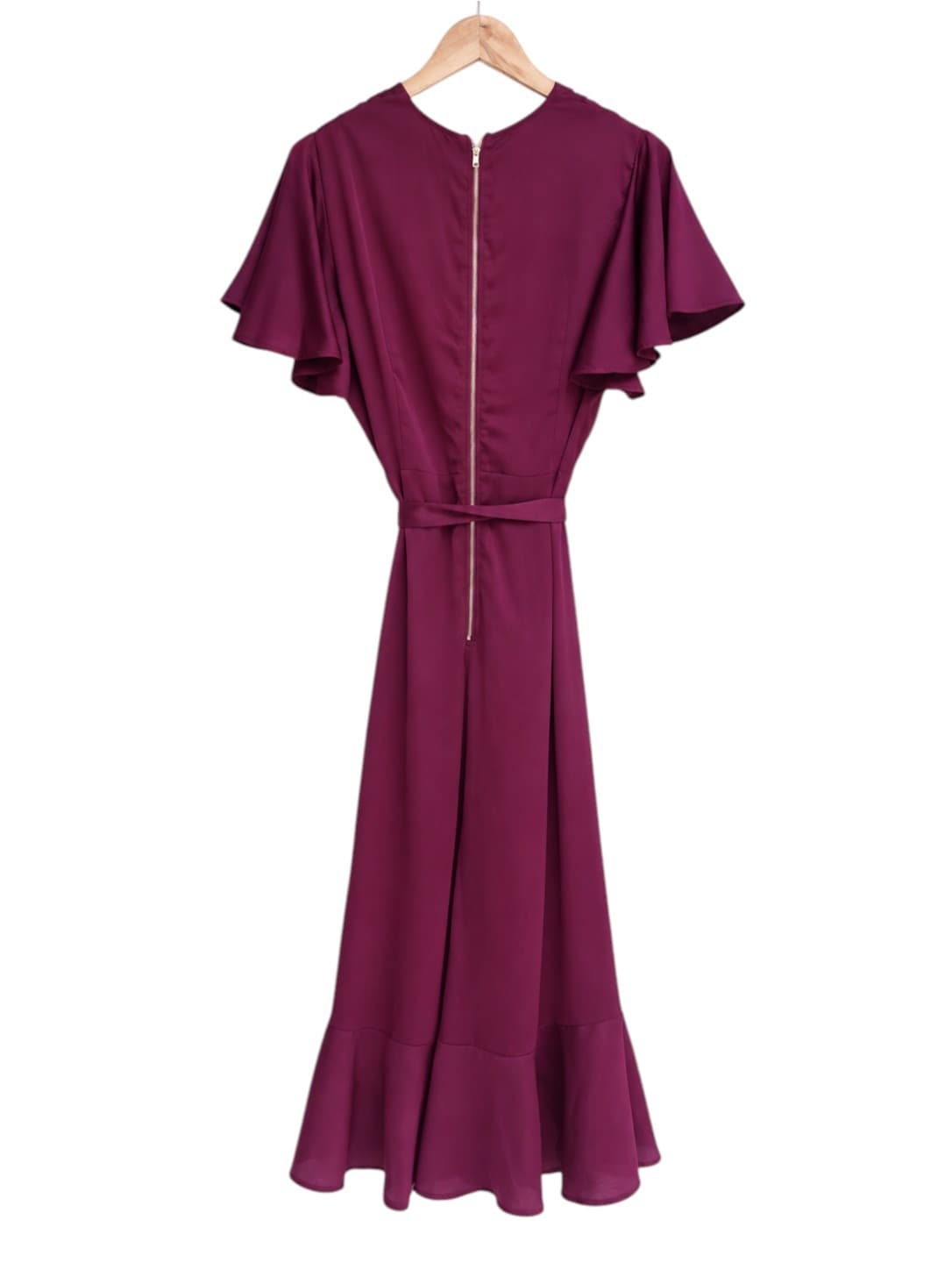 PILGRIM Purple Flutter Sleeve Ruffle Wrap Style Midi Dress Size 14 — photo 4 of 8