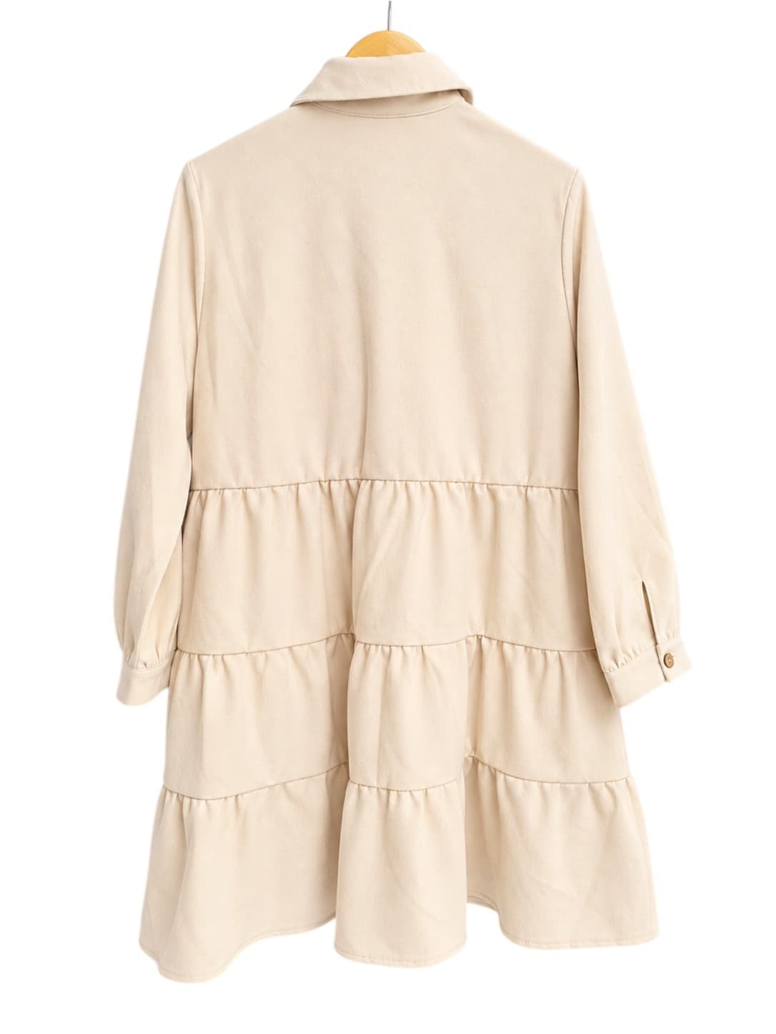 PINK DIAMOND Beige Corduroy Tiered Shirt Dress Long Sleeve Size 8 — photo 3 of 5