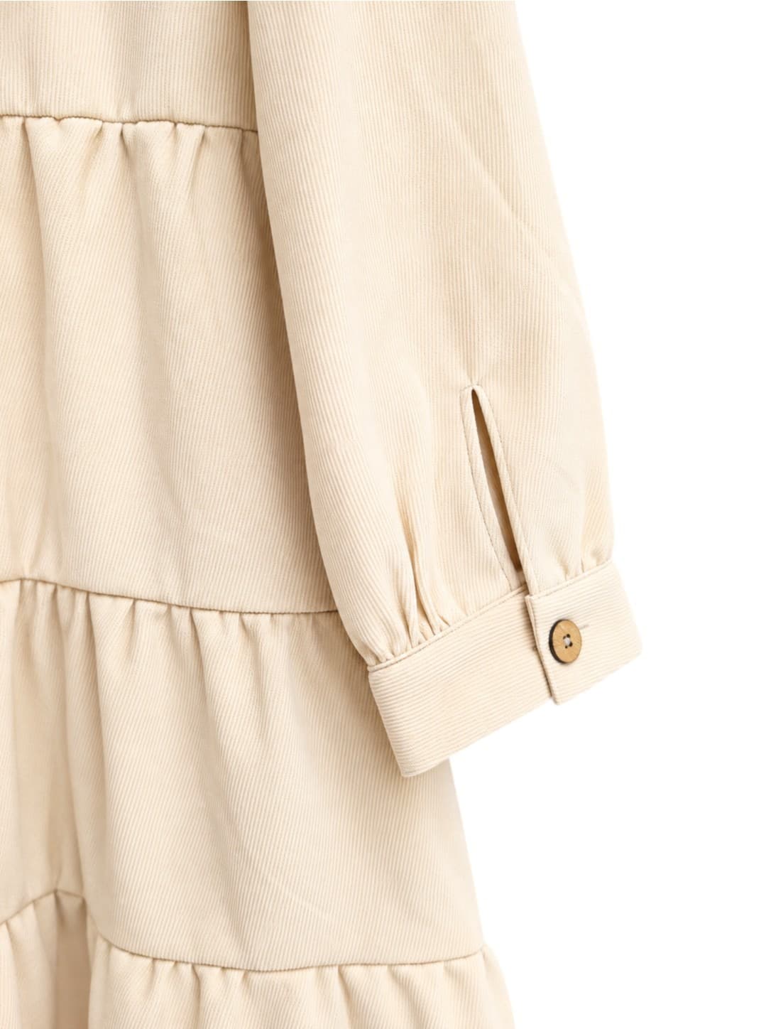 PINK DIAMOND Beige Corduroy Tiered Shirt Dress Long Sleeve Size 8 — photo 4 of 5
