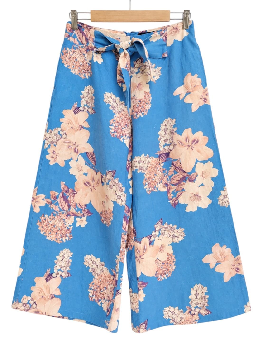 PORTMANS Blue Floral Wide Leg Culotte Pants Tie Waist Size 10 — photo 1 of 6