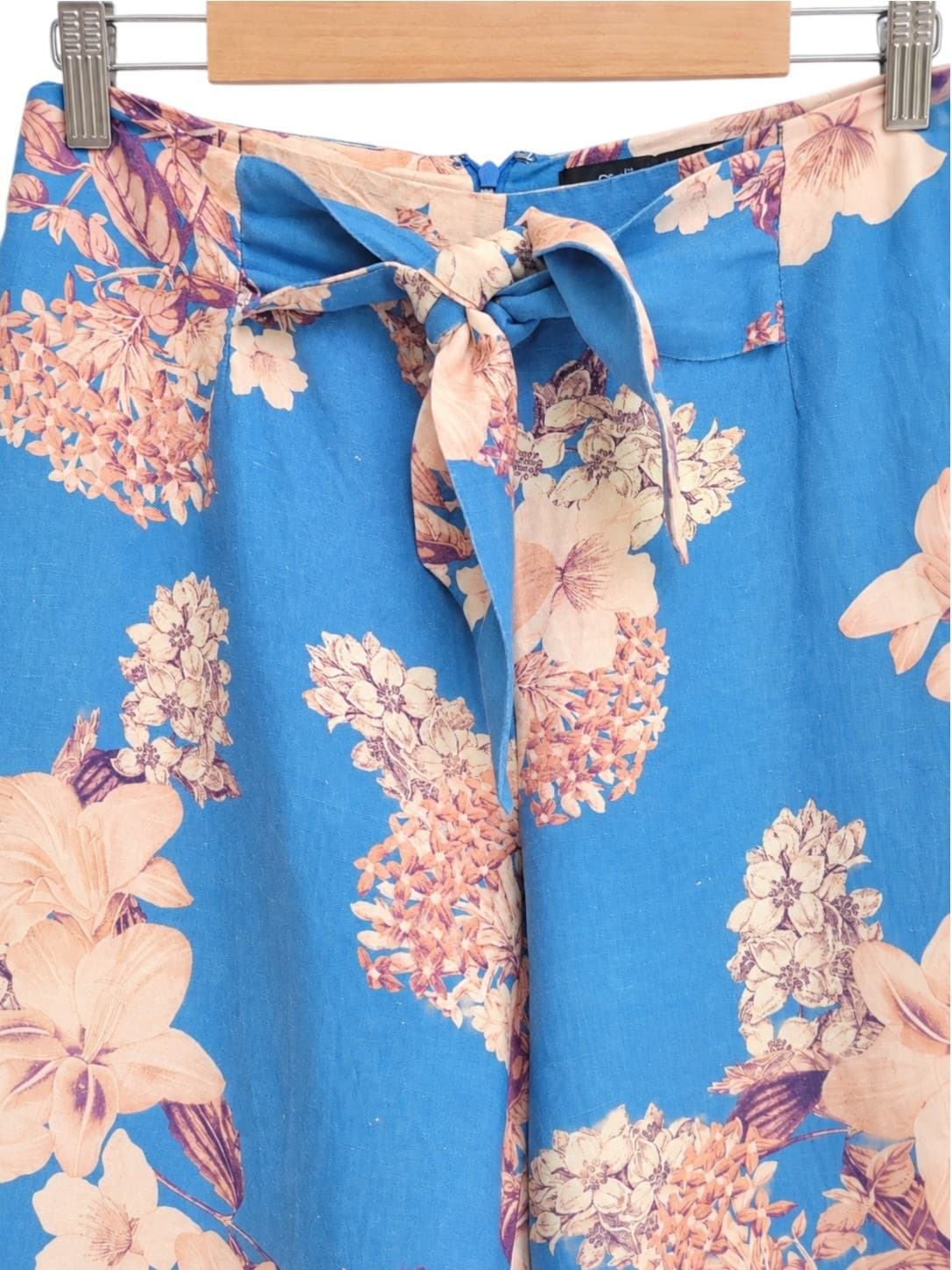 PORTMANS Blue Floral Wide Leg Culotte Pants Tie Waist Size 10 — photo 2 of 6