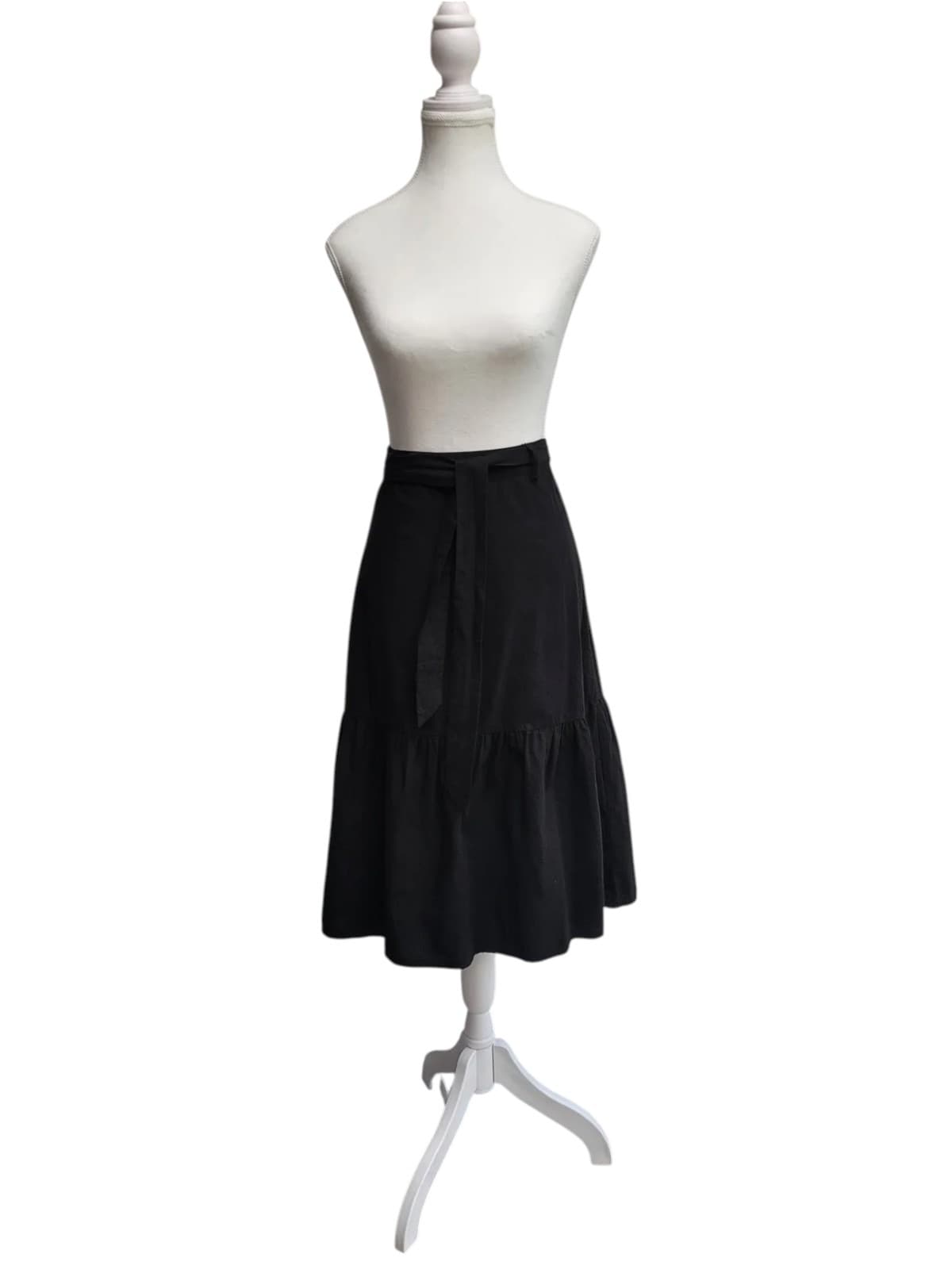 PRINCESS HIGHWAY Black Organic Cotton Tiered Midi Skirt Tie Waist AU 8 approx — photo 2 of 6