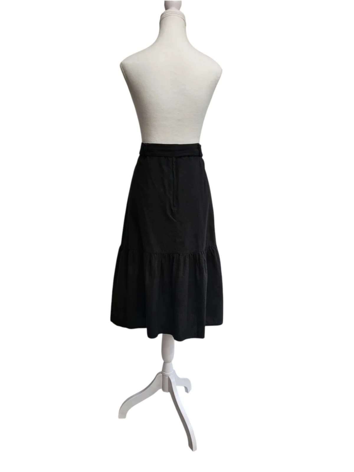 PRINCESS HIGHWAY Black Organic Cotton Tiered Midi Skirt Tie Waist AU 8 approx — photo 3 of 6