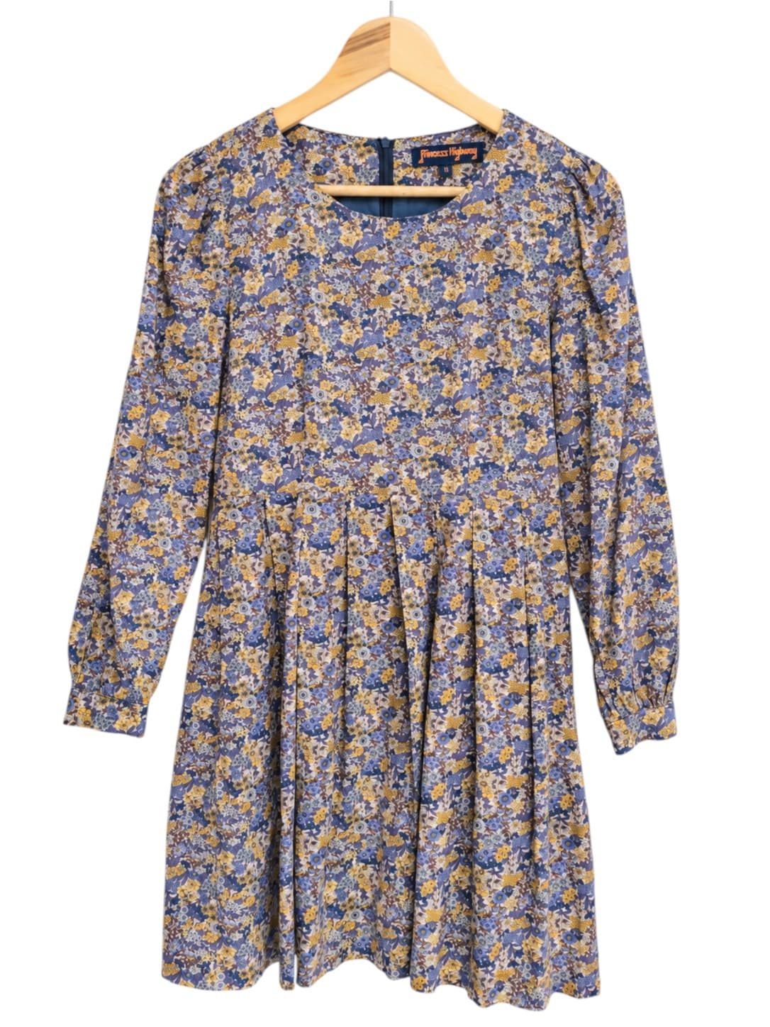 Princess Highway Blue Floral Cotton Mini Dress Size 10 Long Sleeve Fit & Flare — photo 2 of 7