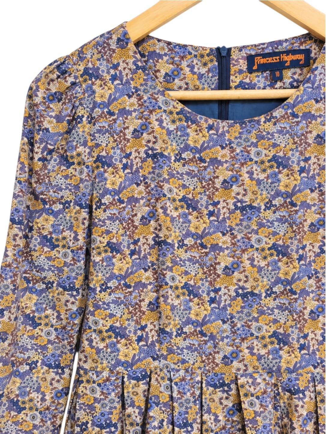 Princess Highway Blue Floral Cotton Mini Dress Size 10 Long Sleeve Fit & Flare — photo 1 of 7