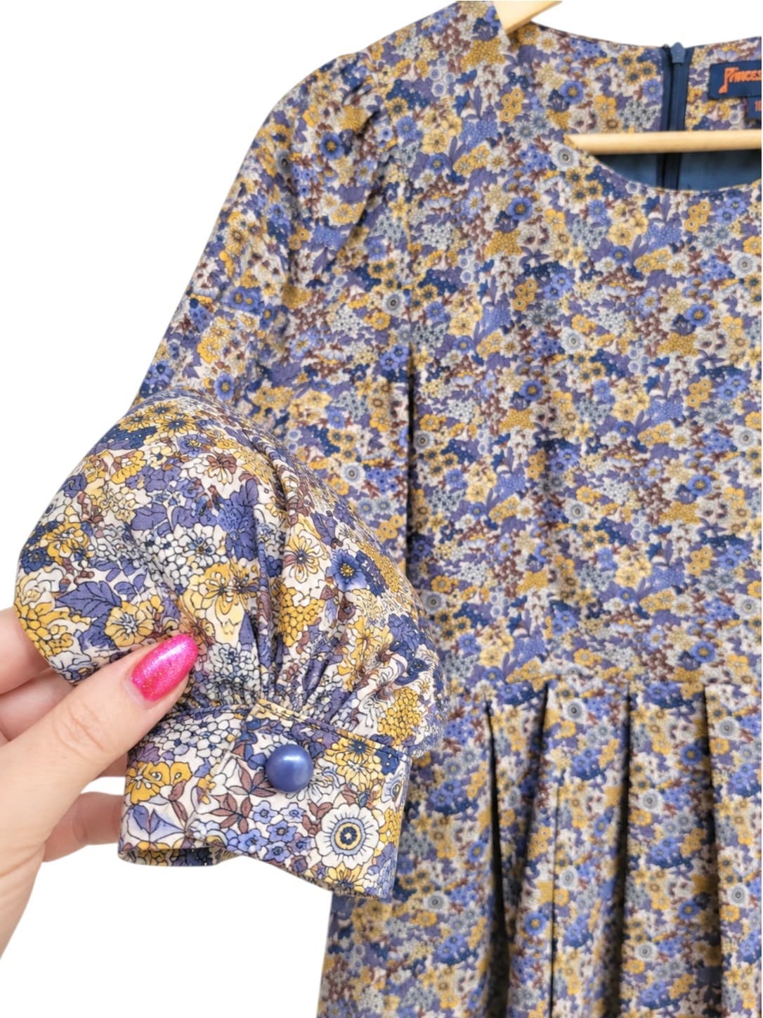 Princess Highway Blue Floral Cotton Mini Dress Size 10 Long Sleeve Fit & Flare — photo 3 of 7