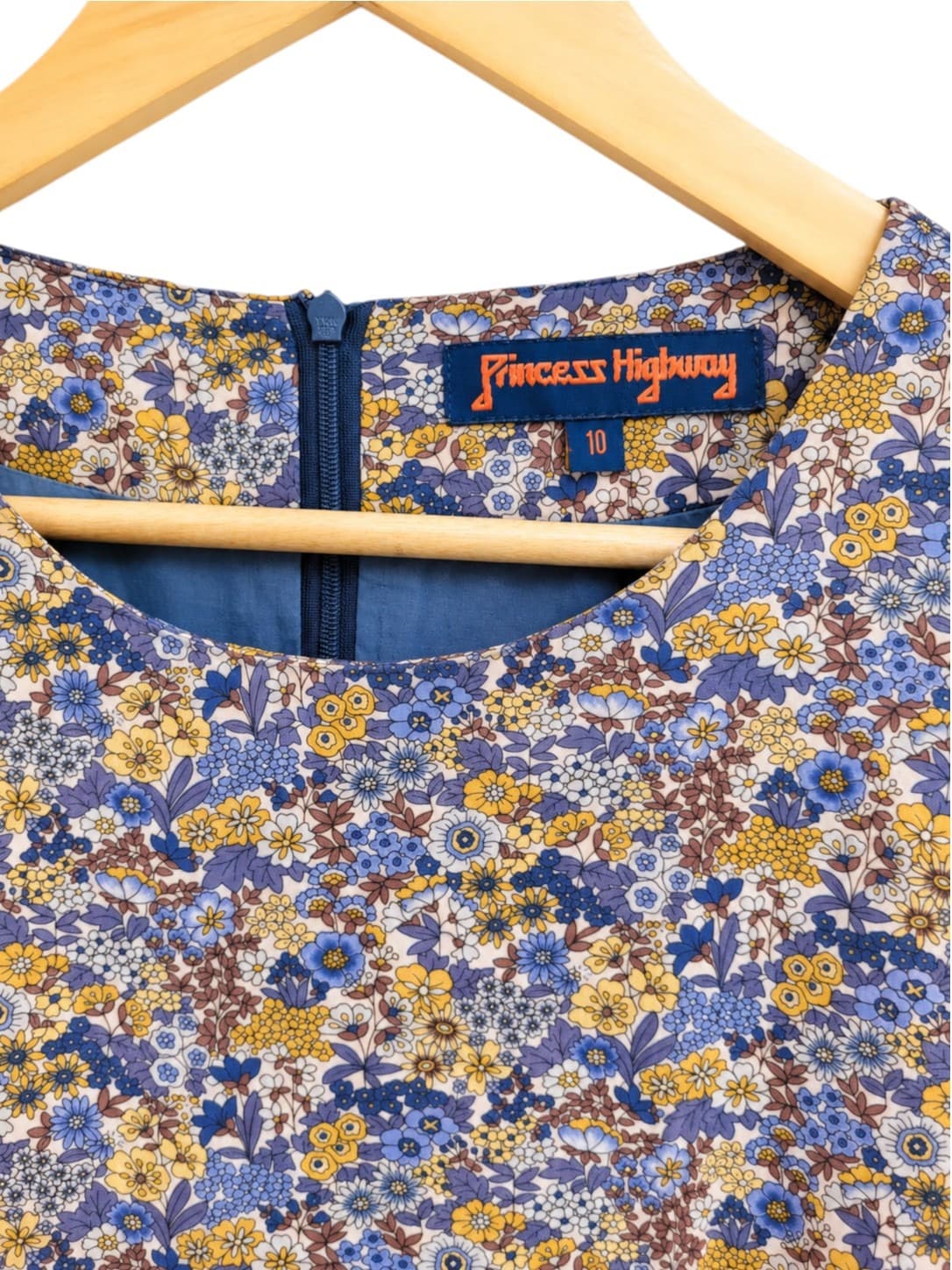 Princess Highway Blue Floral Cotton Mini Dress Size 10 Long Sleeve Fit & Flare — photo 4 of 7