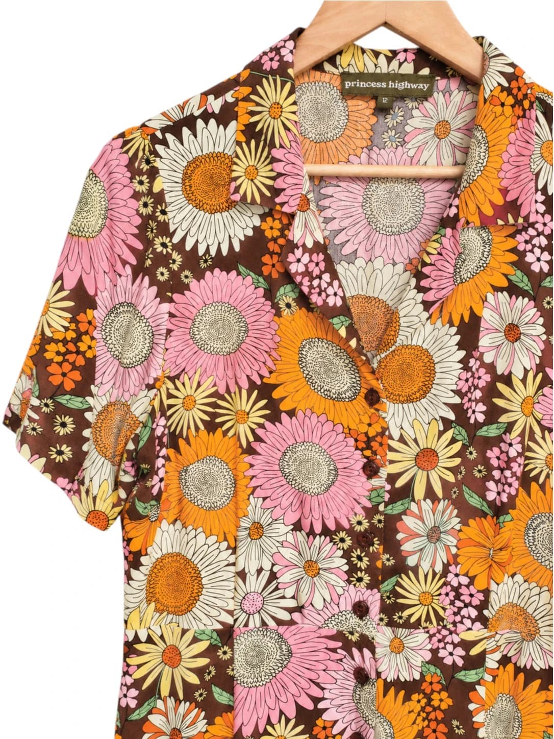 PRINCESS HIGHWAY Brown 70s Retro Floral Button Front Midi Dress Size 12 — photo 2 of 7