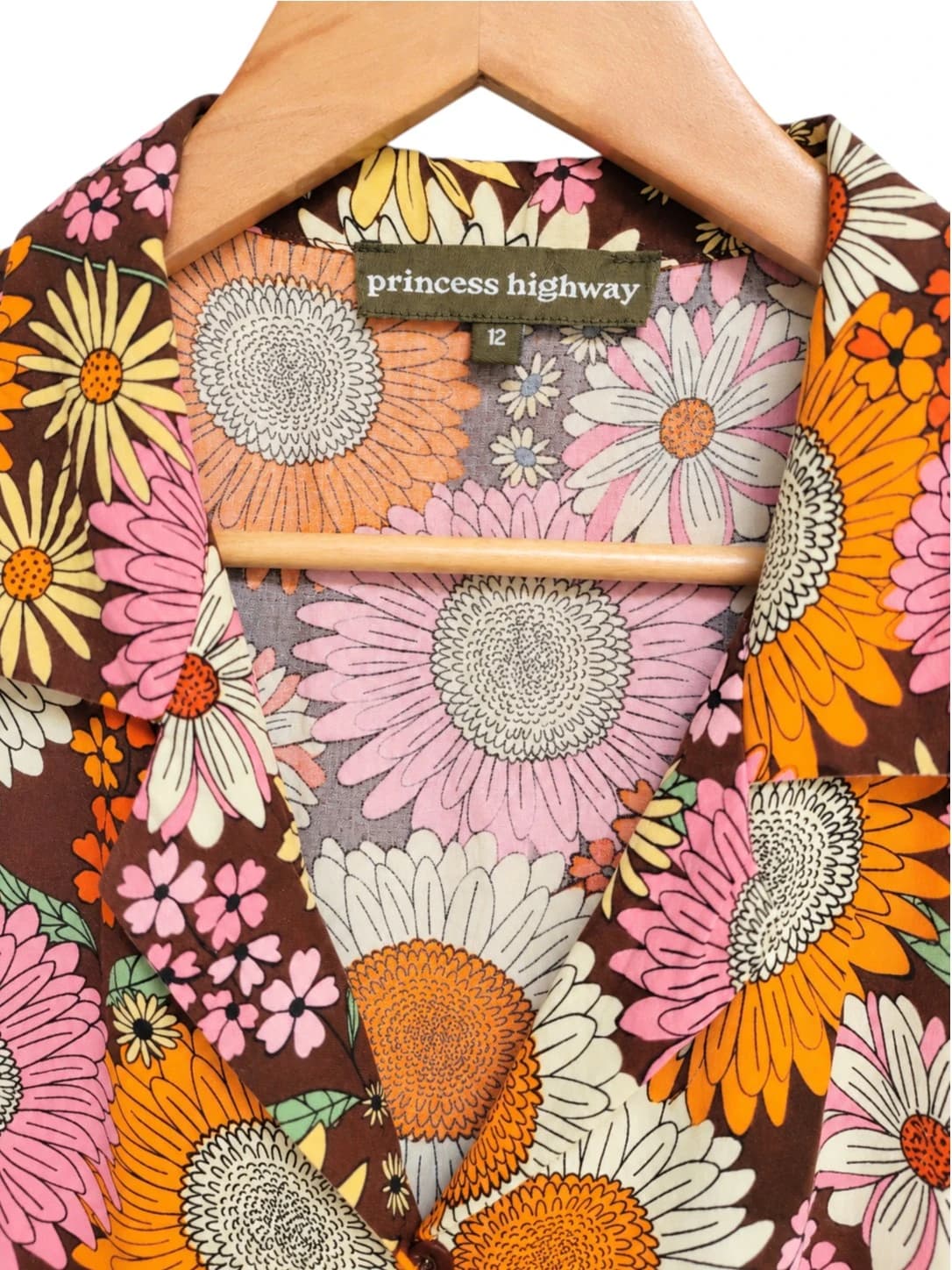 PRINCESS HIGHWAY Brown 70s Retro Floral Button Front Midi Dress Size 12 — photo 5 of 7