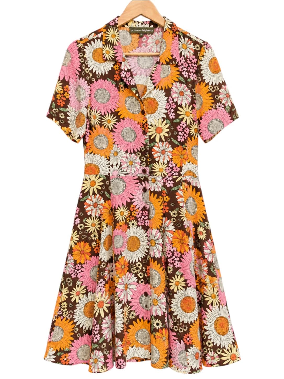 PRINCESS HIGHWAY Brown 70s Retro Floral Button Front Midi Dress Size 12 — photo 1 of 7
