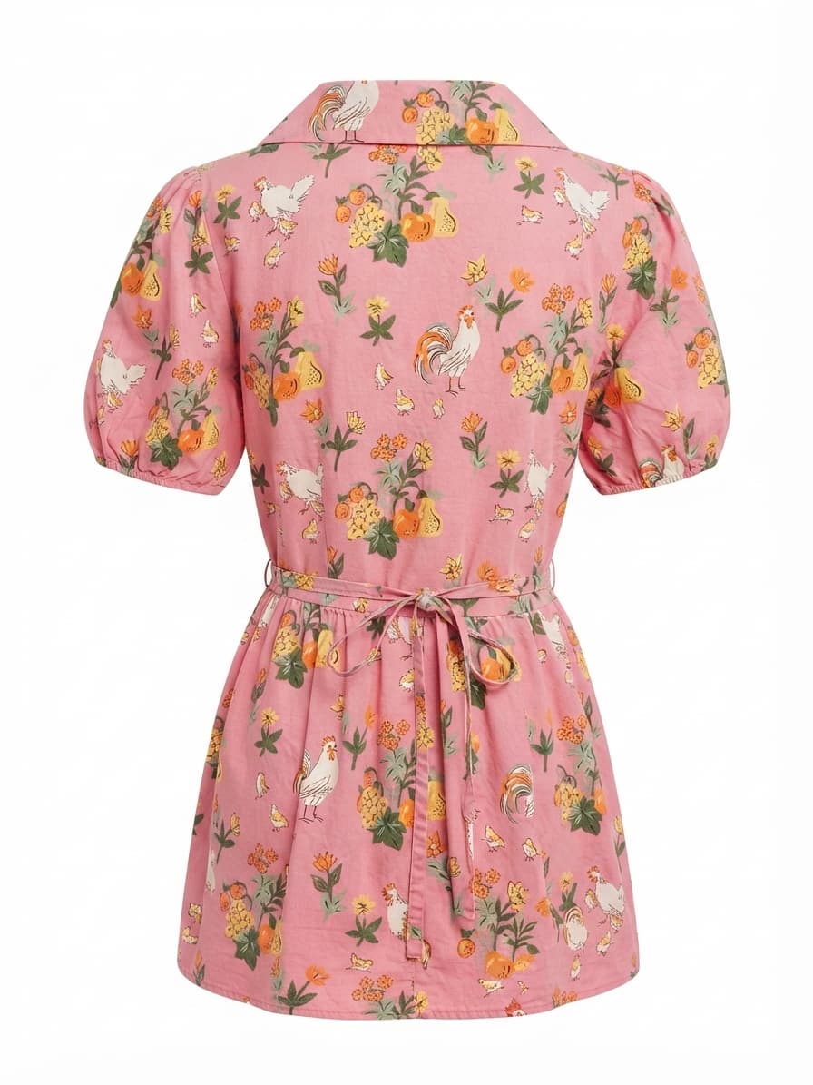 PRINCESS HIGHWAY Chicken Veggie Print Pink Cotton Shirt Dress 10 — photo 6 of 9