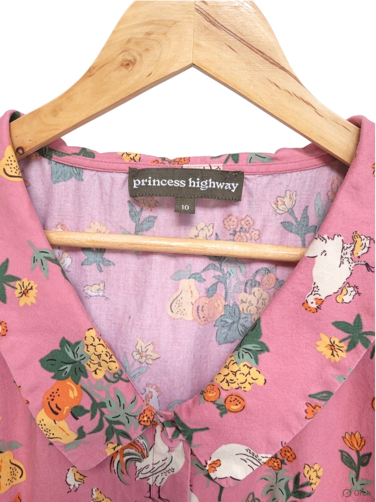 PRINCESS HIGHWAY Chicken Veggie Print Pink Cotton Shirt Dress 10 — photo 7 of 9