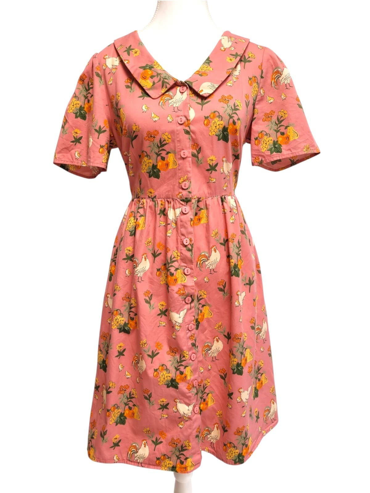 PRINCESS HIGHWAY Chicken Veggie Print Pink Cotton Shirt Dress 10 — photo 2 of 9