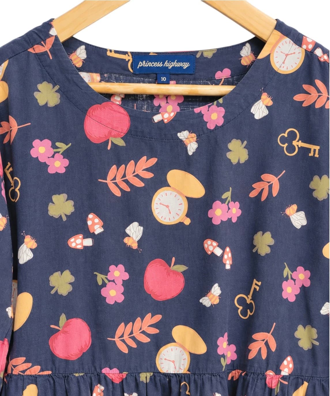 PRINCESS HIGHWAY Navy Apple Pocket Watch Novelty Print Dress Size 10 — photo 3 of 9