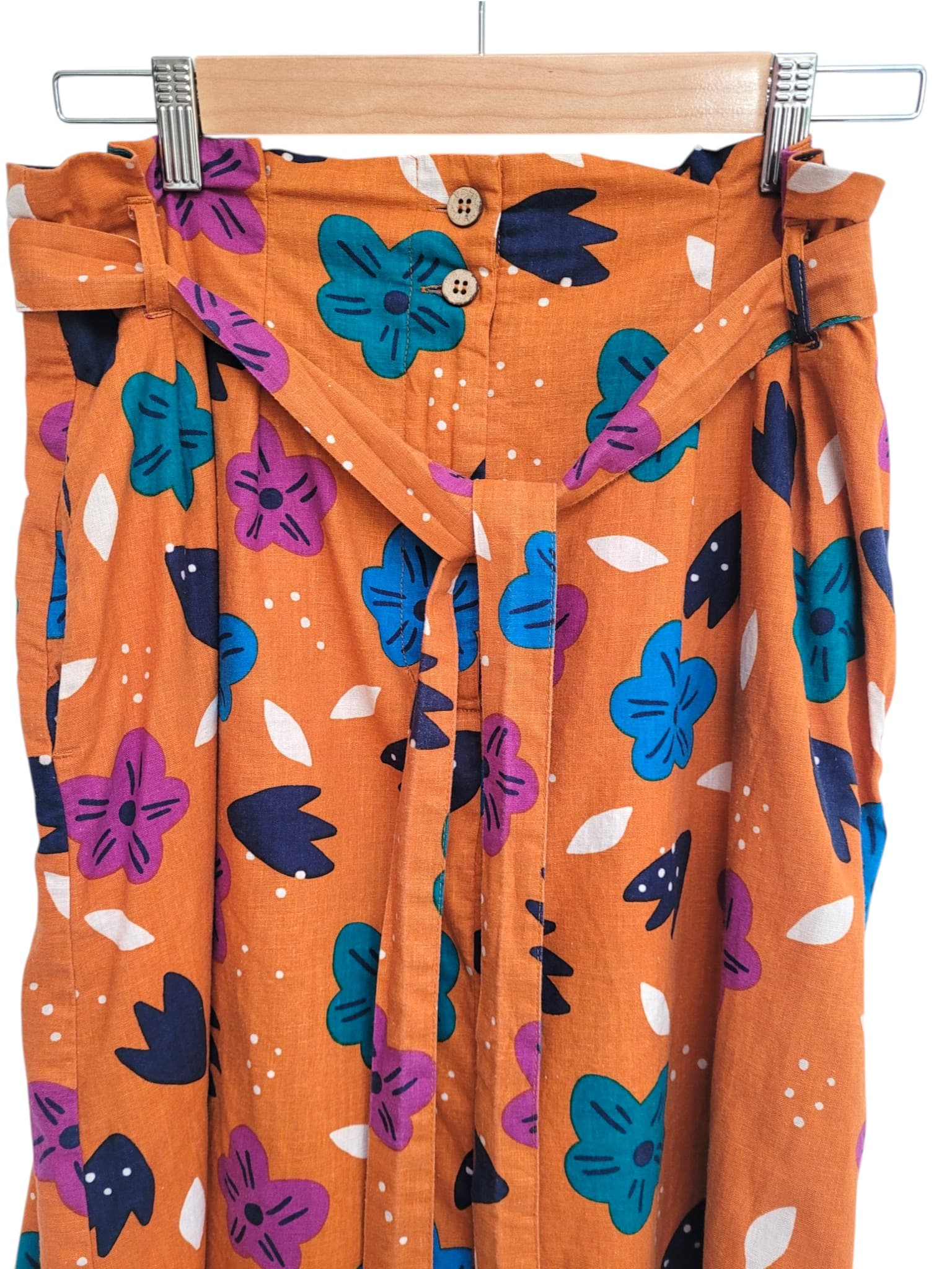 PRINCESS HIGHWAY Orange Floral Linen Blend Paperbag Midi Skirt Approx Size 10 — photo 2 of 7