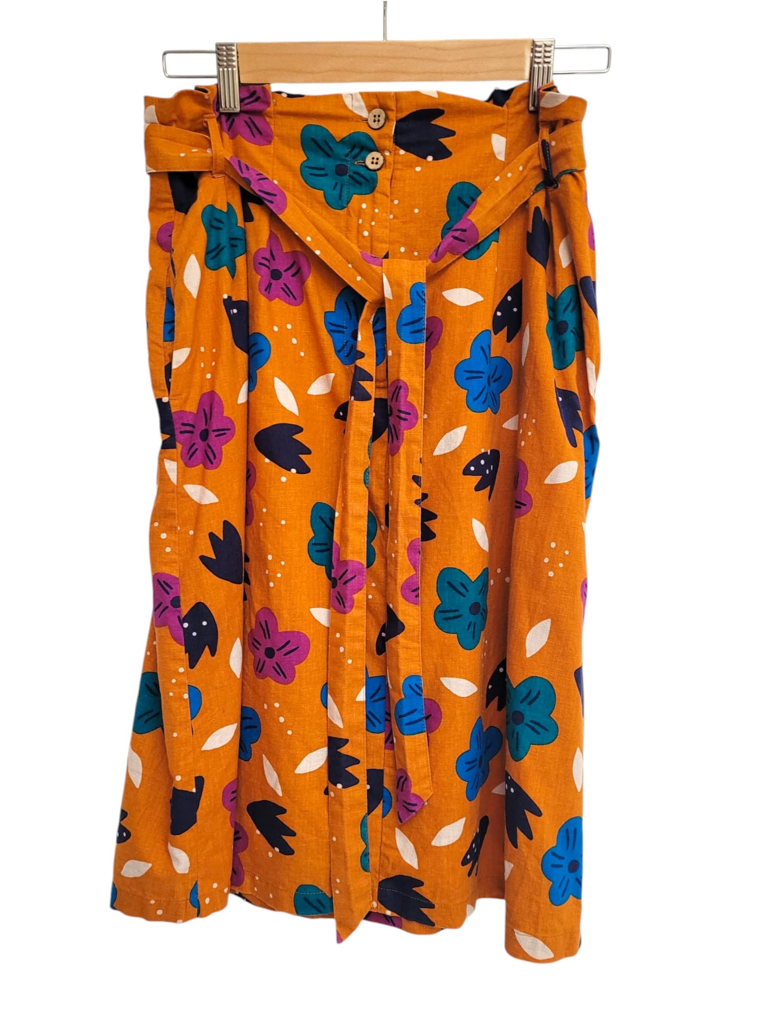 PRINCESS HIGHWAY Orange Floral Linen Blend Paperbag Midi Skirt Approx Size 10 — photo 1 of 7