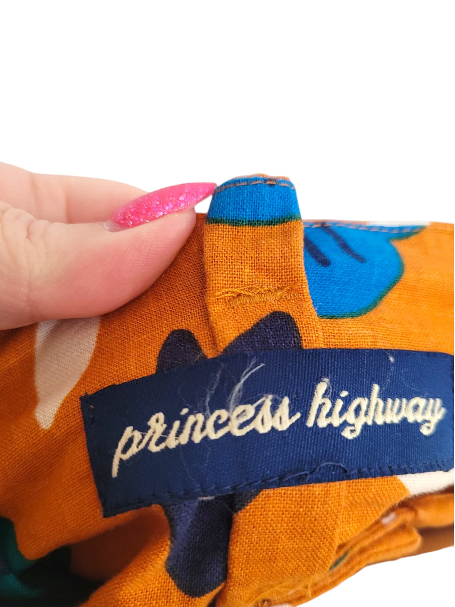 PRINCESS HIGHWAY Orange Floral Linen Blend Paperbag Midi Skirt Approx Size 10 — photo 6 of 7