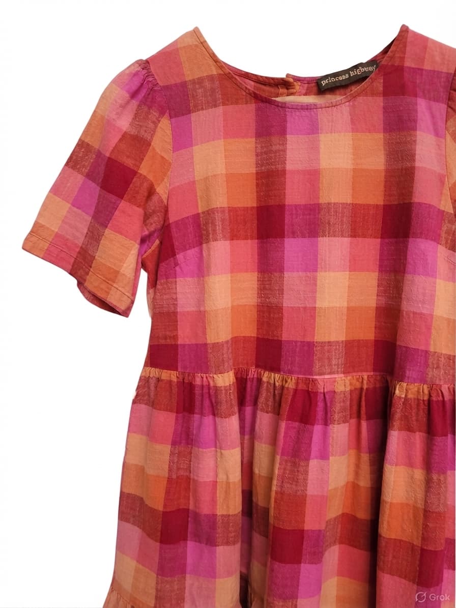 PRINCESS HIGHWAY Pink Orange Check Cotton Tiered Smock Dress Size 8 — photo 2 of 7