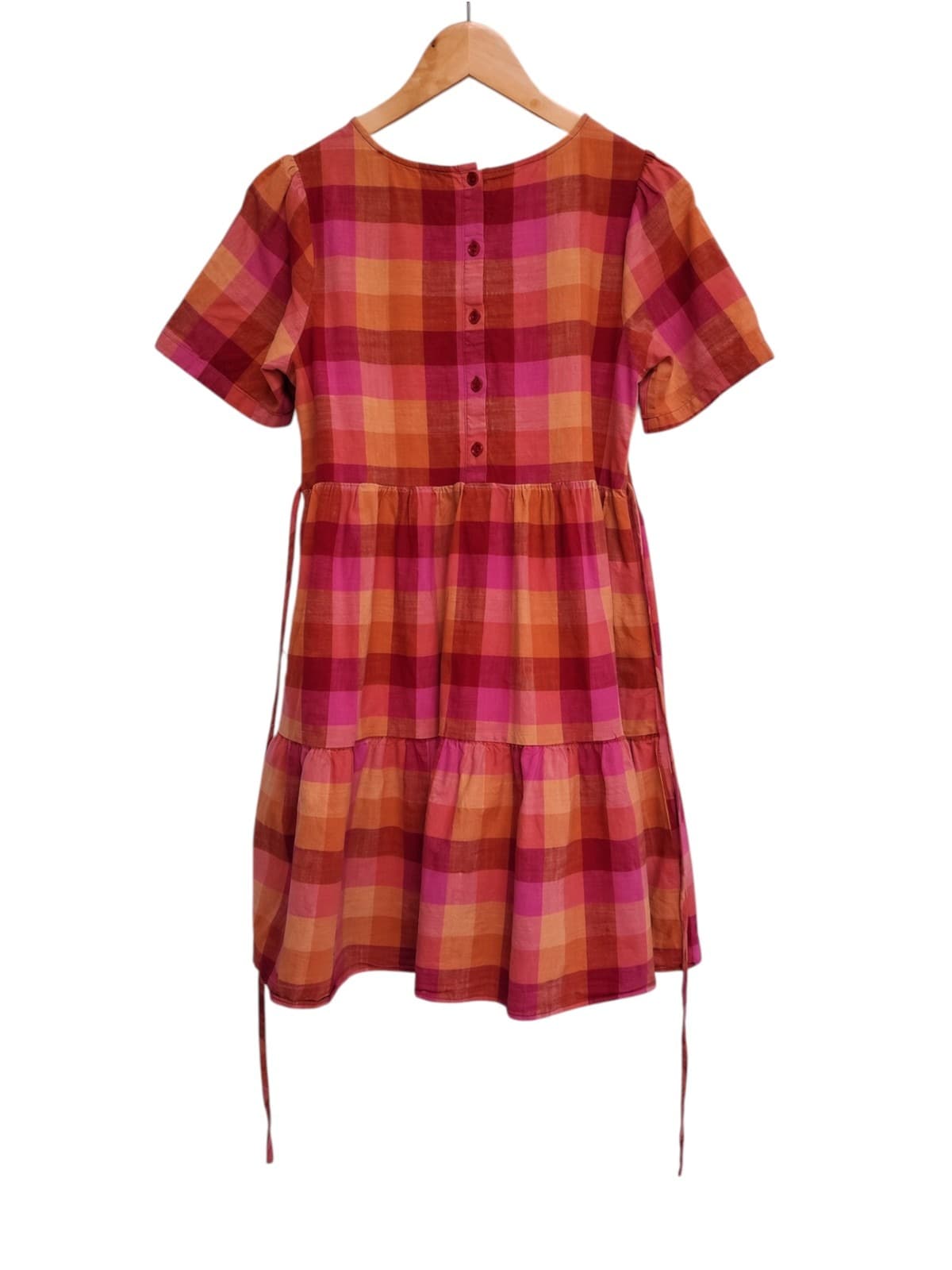 PRINCESS HIGHWAY Pink Orange Check Cotton Tiered Smock Dress Size 8 — photo 3 of 7
