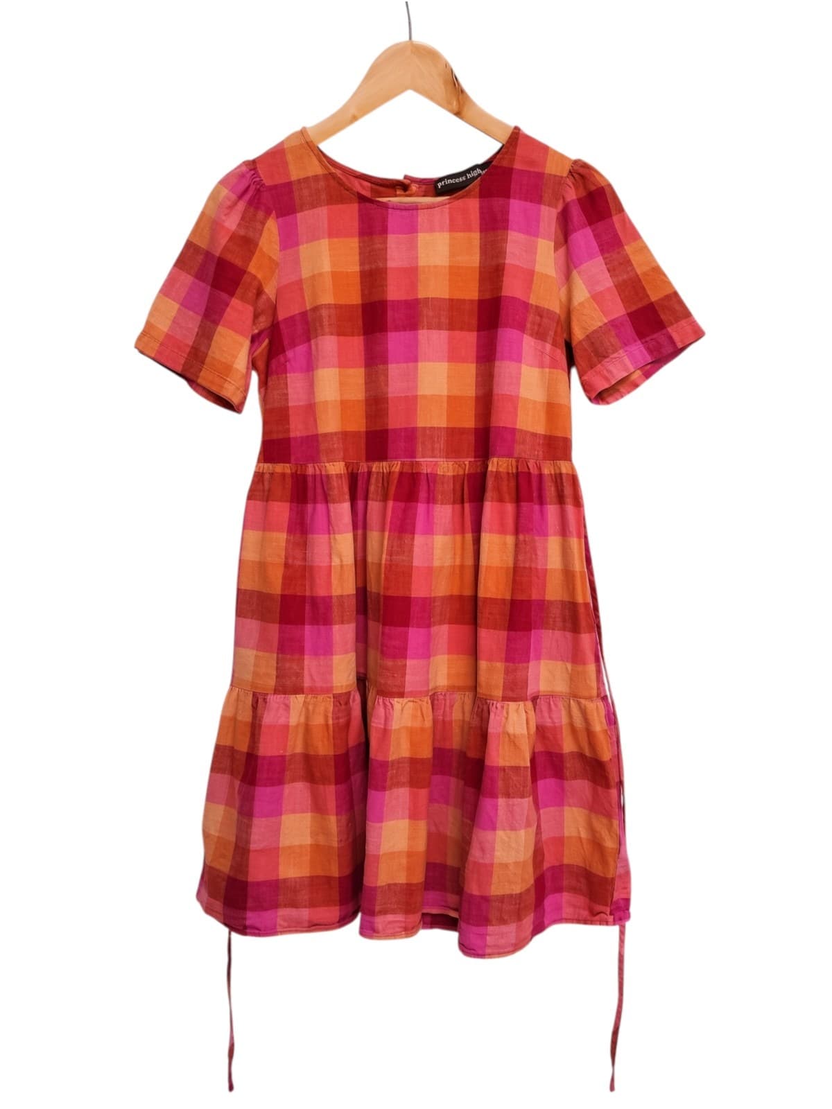 PRINCESS HIGHWAY Pink Orange Check Cotton Tiered Smock Dress Size 8 — photo 1 of 7