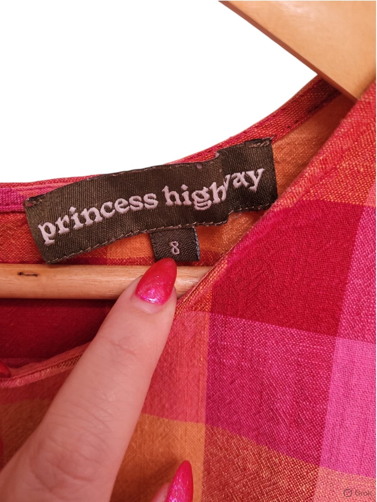 PRINCESS HIGHWAY Pink Orange Check Cotton Tiered Smock Dress Size 8 — photo 5 of 7