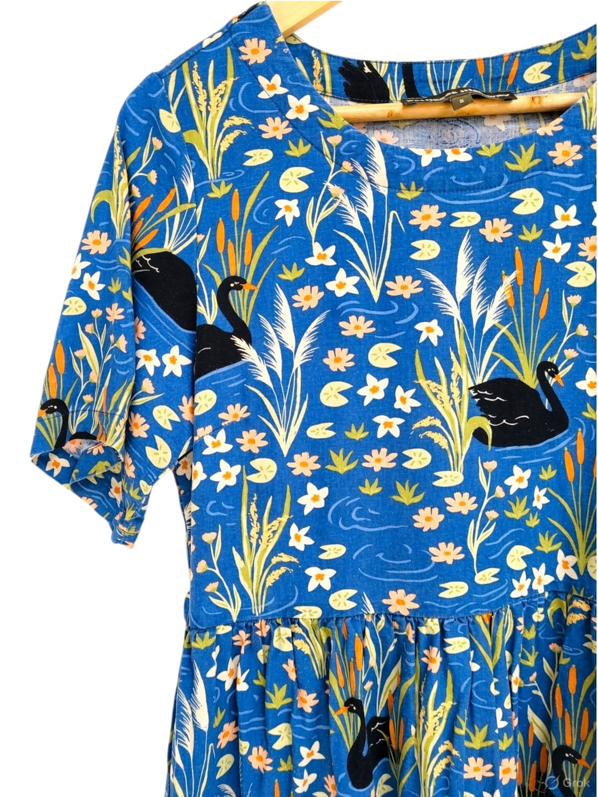 PRINCESS HIGHWAY Swan Pond Black Swan Print Blue Dress Size 8 — photo 1 of 5