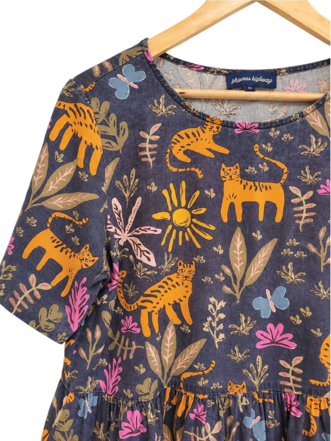 PRINCESS HIGHWAY Tiger Cat Print Linen Cotton Smock Dress Size 10 — photo 1 of 6