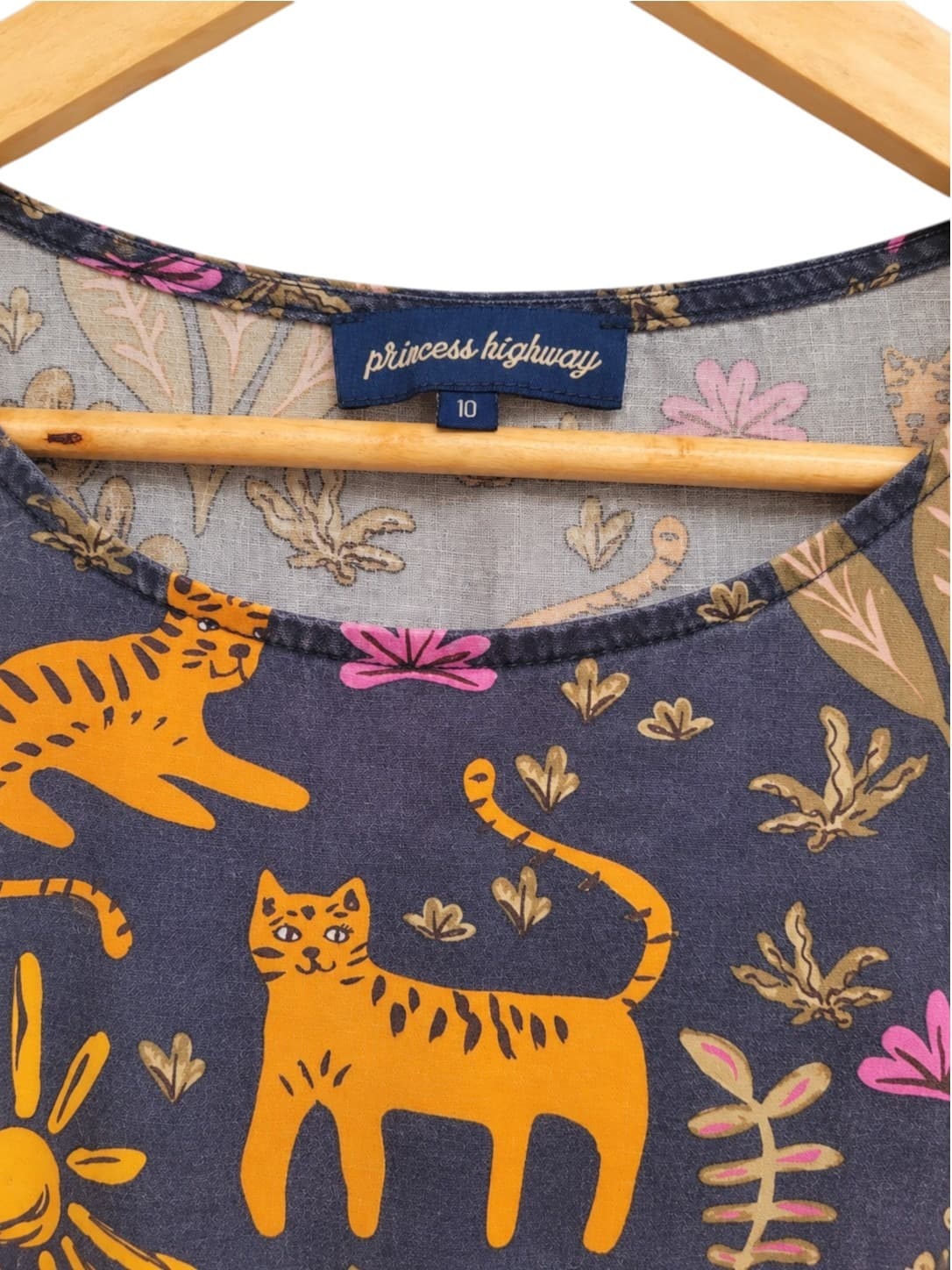 PRINCESS HIGHWAY Tiger Cat Print Linen Cotton Smock Dress Size 10 — photo 4 of 6