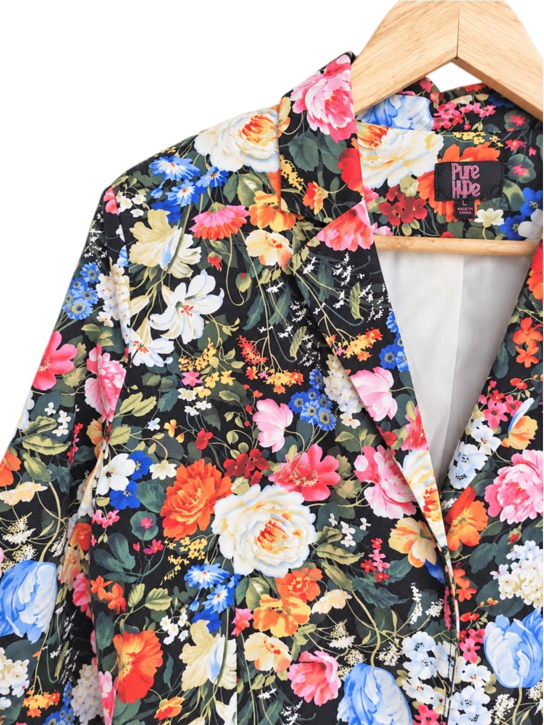 Pure Hype Floral Blazer Womens L Black Multicolour Cotton Blend Statement Jacket — photo 1 of 6
